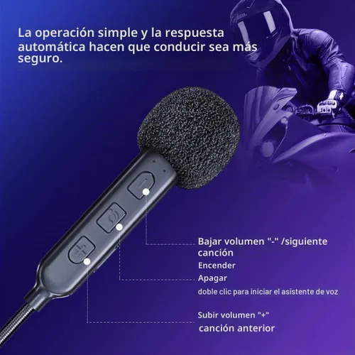 Vista 5 de Auriculares Bluetooth para casco de motocicleta, Bluetooth 5.0, auriculares impermeables para motocicleta, control de música, 80 horas