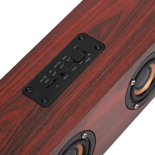 Vista 8 de Altavoz Bluetooth de madera, sonido de altavoz de computadora de TV de 12 W con soporte de subwoofer de 4 graves Bluetooth, AUX, tarjeta TF, FM (# 1)