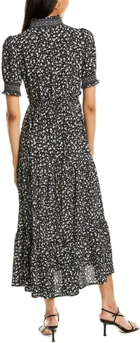Vista 3 de London Times Vestido midi escalonado con volantes SLV para mujer, Negro