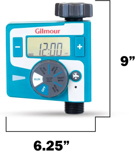 Vista 4 de Gilmour Temporizador electrónico de agua de salida única para manguera de jardín, temporizador de riego para rociadores y líneas de goteo, azul