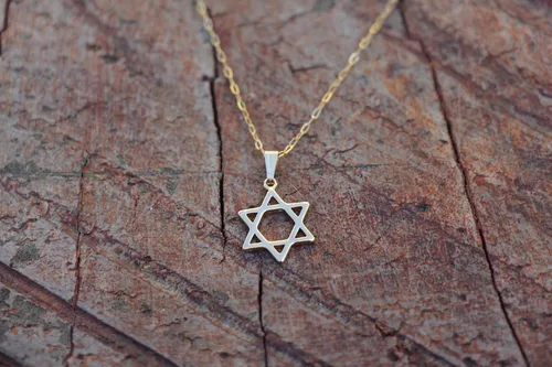 Vista 7 de Collar de estrella de David, collar de Magen David relleno de oro, fina estrella de David de oro, collar religioso, joyería judía de murciélago