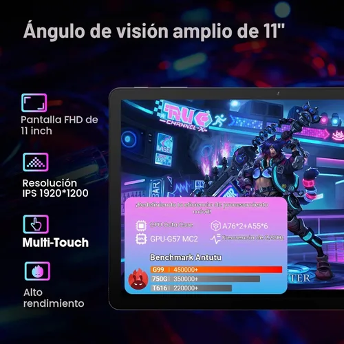 Vista 4 de DigiLand Tableta Android 14 2025 de 11 pulgadas para juegos MediaTek Helio G99 Octa-Core FHD 1920 * 1200 Pantalla Android Tablet 14GB RAM+128GB