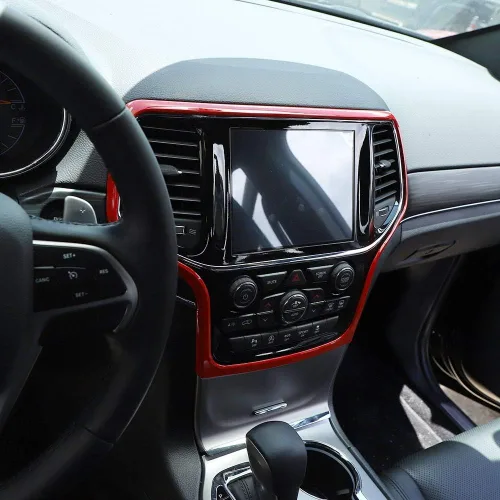 Vista 4 de Hoolcar Accesorios interiores Cubierta de marco de navegación con control central ABS para Jeep Grand Cherokee 2014-2020, color rojo