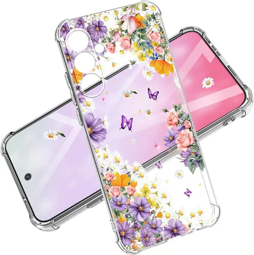 Vista 28 de Funda para Samsung Galaxy S23 FE con protector de pantalla, suave, a prueba de golpes, transparente, floral, funda protectora para mujer, diseño