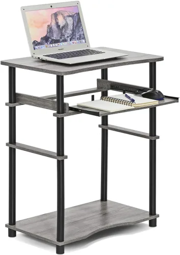 Vista 16 de Furinno Escritorio para el hogar, escritorio para juegos de 23.6 pulgadas de ancho con bandeja para teclado, estante abierto, escritorio para Ámbar