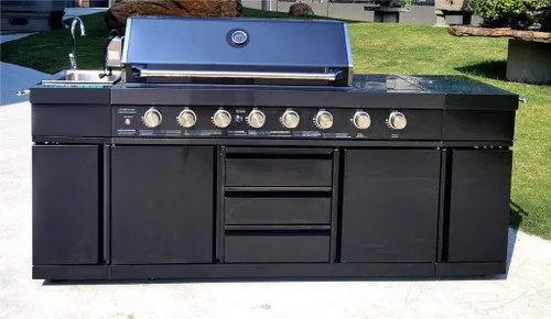Vista 6 de Parrilla de cocina de acero inoxidable 3 en 1 negro para barbacoa al aire libre, isla de cocina, gas licuado de gas licuado de gas licuado de gas