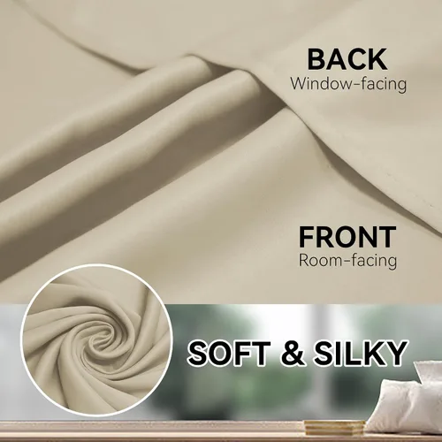 Vista 3 de Cortinas opacas extralargas con ojales, de 132 pulgadas de largo, cortinas para techos altos para sala de estar y loft (1 panel, beige, 52"x132")