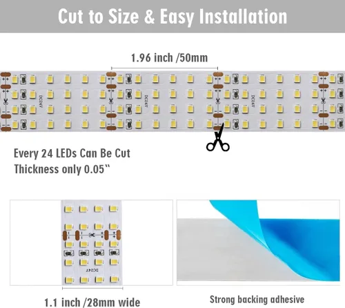 Vista 3 de Tira de Luz LED Blanca 2835 CRI Alto 90 - Luz de Tira LED Flexible de Cuatro Filas de Color Brillante 24V - IP20 - 3,530 lm/m para Iluminación
