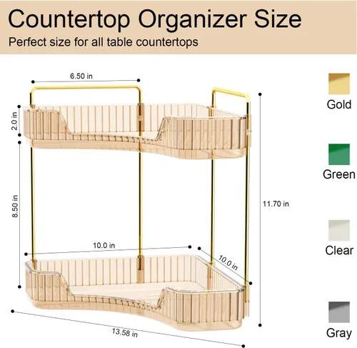 Vista 3 de GTI Organizador de maquillaje de 2 niveles, organizador de encimera de baño de gran capacidad, organizador de perfumes, cosméticos para el cuidado