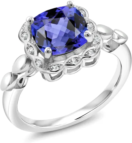 Vista 131 de Gem Stone King Anillo de compromiso de plata de ley 925 de 0.315 in con piedra natal y zafiro blanco creado Anillo de compromiso de boda