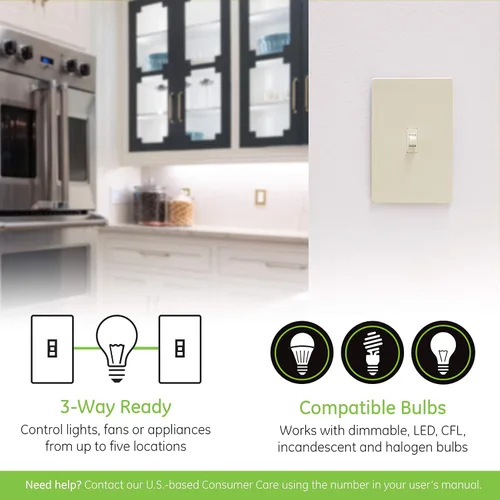 Vista 5 de Enbrighten Interruptor de luz inteligente Almond Z-Wave Plus con QuickFit y SimpleWire, listo para 3 vías, compatible con Alexa, Google Assistant
