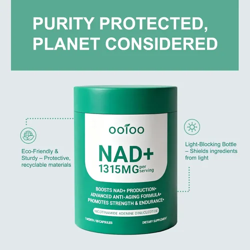 Vista 6 de ooioo Suplemento liposomal NAD+ - Suplemento de resveratrol NAD+ para mujeres y hombres - Apoyo energético y bienestar general - Sin OMG, cápsulas