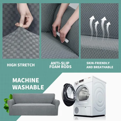 Vista 5 de YEMYHOM Funda para sofá de tamaño grande + funda para sillón de tamaño pequeño (gris claro)