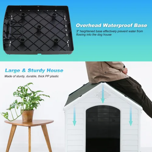 Vista 7 de FDW Casa para perros para interiores y exteriores, duradera, ventilada, impermeable, de plástico, para perros pequeños, medianos y grandes