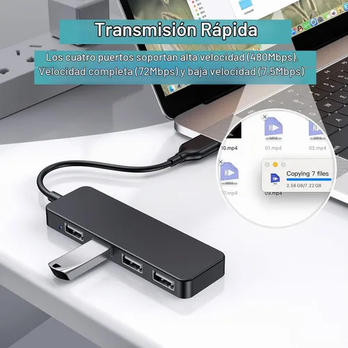 Vista 3 de Concentrador USB, divisor USB, adaptador USB de 4 puertos, extensor para laptop, PC, MacBook, Mac Pro, Mac mini, iMac, Surface Pro y más