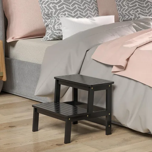Vista 4 de Domax Taburetes de madera de bambú para niños, taburete para niños pequeños, para lavabo de baño, cama alta, inodoro, cocina, taburete de madera