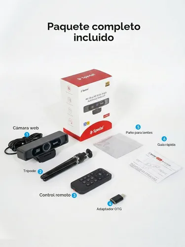 Vista 9 de Spedal Cámara web 4K con trípode, cámara web USB gran angular de 120°