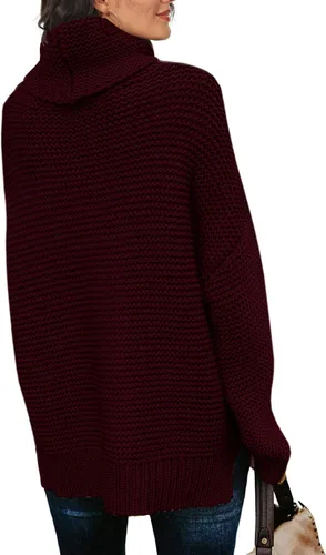 Vista 2 de PrinStory Women's Sweater Turtle Neck Chunky Knit Pullover Sweaters Casual Long Sleeve Tops with Side Slit