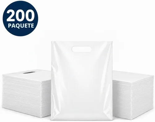 Vista 6 de Paquete de 200 bolsas de plástico blancas de 9 x 12 pulgadas con asas troqueladas