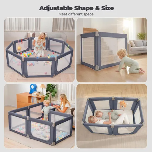 Vista 3 de Kidirect Corralito Plegable para Bebés, 71"×69" Corralito Extra Grande para Bebés y Niños Pequeños de 1-3 Años, Patio de Juegos Portátil con 5 Asas