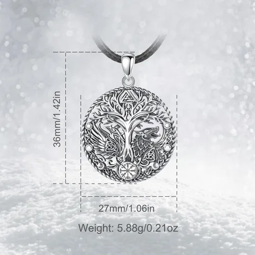 Vista 6 de Vito Collares vikingos de plata de ley 925 para mujeres y hombres, árbol nórdico de la vida, Odín, martillo de Thor, lobo, dragón, cuervo, caballo