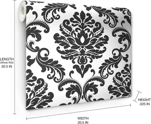 Vista 8 de Papel tapiz adhesivo con diseño de damasco Ariel de Brewster, NU1646 Negro