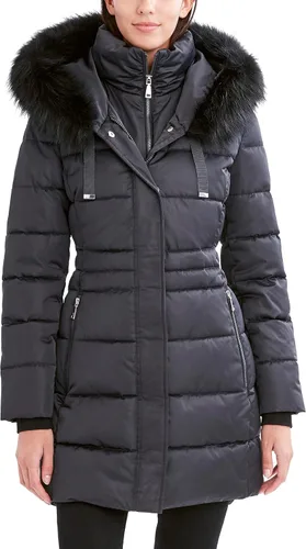 Vista 14 de TAHARI Nellie - Abrigo largo para mujer, chaqueta aislada con ribete de piel sintética extraíble beige-a