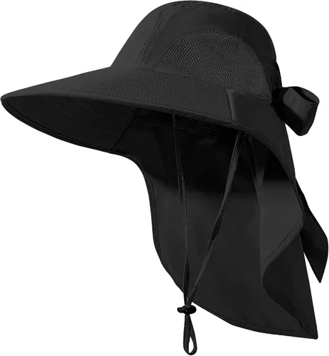 Vista 11 de Sombrero de mujer con protección UV, plegable, impermeable, de ala ancha, tipo cubo, con solapa para el cuello para verano, playa, pesca, senderismo