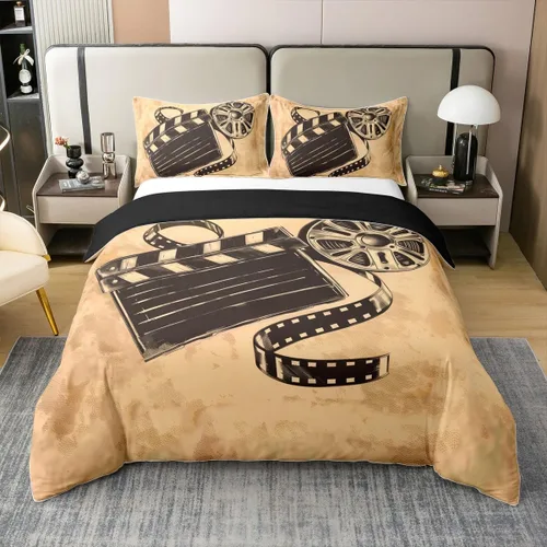 Vista 21 de Homewish Theater Cinema Poster 100% Cotton Duvet Cover Twin Size,Retro Movie Bedding Set 2Pcs for Kids Girls Boys Room Decor,Popcorn Comforter Cover