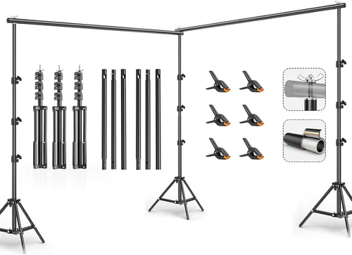Vista 9 de BEIYANG Soporte de fondo ajustable de 6.5 x 6.5 pies, kit de soporte de fondo para fotos con bolsa de transporte para fiestas, decoración, bodas