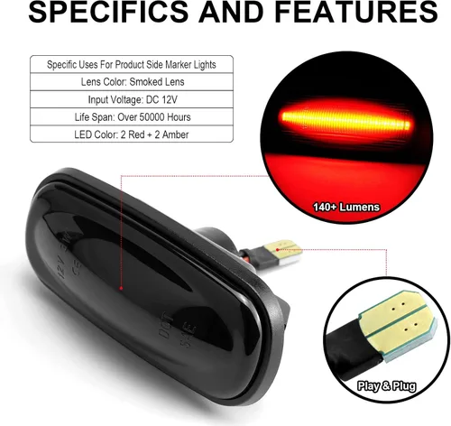 Vista 2 de litzland 4 luces LED de posición laterales compatibles con Dodge Ram 2500 3500 2003-2009 lente ahumada doble defensas parachoques lámparas para SLT