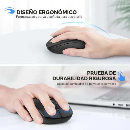 Vista 4 de TECKNET Ratón Bluetooth, 2-en-1 (BT 5.0/3.0+2.4Ghz) Ratones inalámbricos 4000DPI con conexión USB disponibles para ordenador portátil, ratón Negro