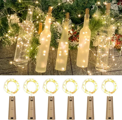 Vista 8 de Etinga Paquete de luces LED para botellas de doble batería, 6.6 pies, 20 LED, el doble de tiempo de iluminación, para uso en interiores