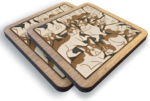 Vista 6 de Posavasos de Rompecabezas de Madera con Perro American Pit Bull Terrier - Regalo Único para Amantes de Perros Pitbull, Posavasos de Rompecabezas