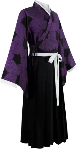 Vista 5 de Mroirdcly Disfraz de anime Demon Kokushibou para cosplay, color morado, negro, kimono, uniforme de Halloween