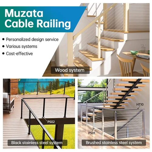 Vista 5 de Muzata Juego de 80 fundas protectoras de acero inoxidable T316, kit de barandilla de cable, funda protectora para cables de 1/8 pulgadas, postes