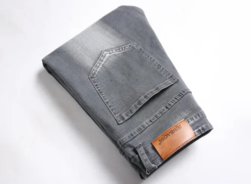 Vista 5 de Jeans elásticos ajustados para hombre, jeans ajustados rasgados para hombre, pierna recta, cómodos, cintura flexible, pantalones de mezclilla tipo