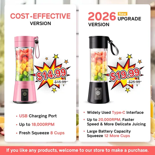 Vista 6 de Licuadora portátil inalámbrica de tamaño personal, licuadora de 12 onzas para batidos y batidos con taza de jugo de viaje sin BPA, 6 cuchillas