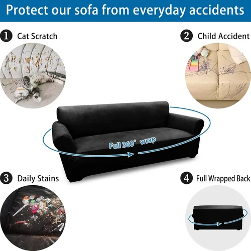 Vista 99 de Fundas para Sillón de 2 Piezas con Cojín en T, Fundas de Aspecto de Cuero para Sofá, Fundas para Sillas, Protector de Muebles Elástico, Funda