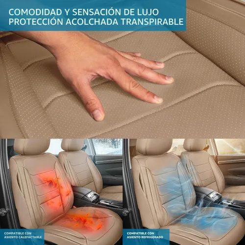 Vista 7 de MotorBox Meridian Series - Fundas de asiento de piel napa, fundas clásicas de asiento delantero, de piel sintética de alta calidad, color beige