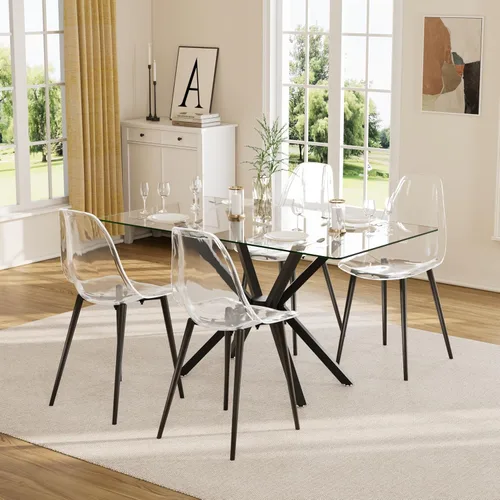 Vista 9 de Baysitone Juego de 4 sillas de comedor transparentes, sillas modernas de cocina con asiento transparente, sillas laterales de acento acrílico