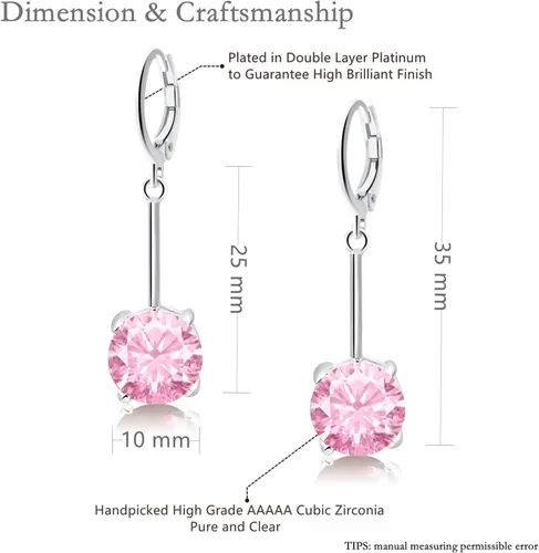 Vista 7 de VONSSY Aretes colgantes de gota de piedras preciosas Aretes colgantes de cristal chapado en platinooro con circonita cúbica para colgar