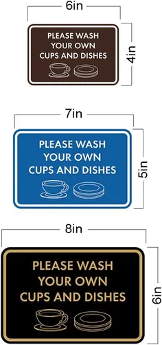Vista 7 de Letrero clásico enmarcado con texto en inglés «Please Wash Your Own Cups and Dishes» (negro)