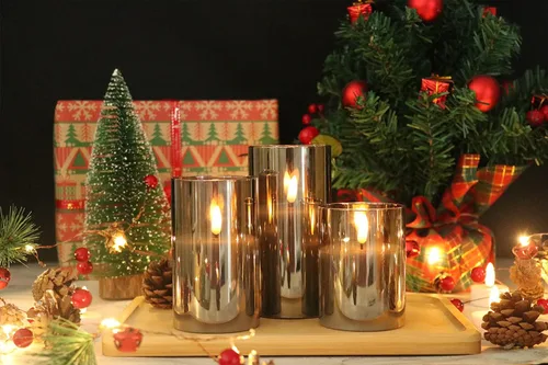 Vista 4 de GenSwin - Velas de cristal sin llama con control remoto que funcionan con batería, velas LED que parpadean de cera real y mecha 3D