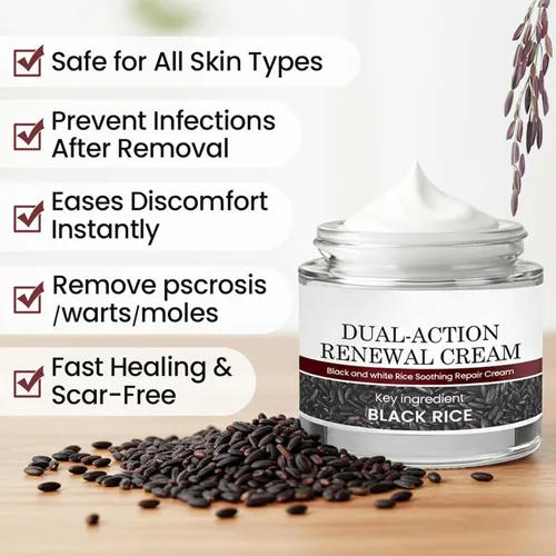 Vista 6 de Crema renovadora de doble acción, crema reparadora calmante de arroz blanco y negro con arroz negro, adecuada para todo tipo de piel (1 paquete)