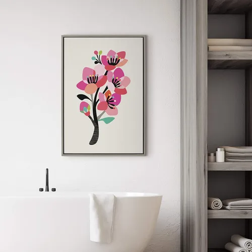 Vista 2 de Kate and Laurel Sylvie - Lienzo decorativo con marco de flores de cerezo moderno de mediados de siglo por Rachel Lee de My Dream Wall, 23 x 33 Gris
