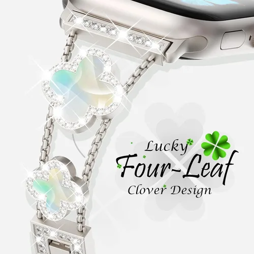 Vista 3 de KADES Bling Four-Leaf Clover Band for Apple Watch Bands Women's Wear Starlight/Iridescent