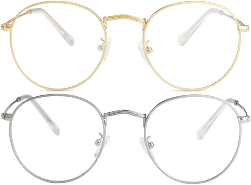 Vista 23 de Kursan Gafas clásicas redondas de metal transparente para mujeres y hombres, lentes sin receta