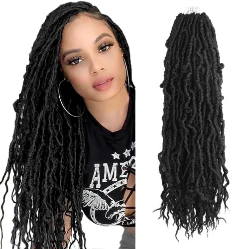 Vista 26 de BOHOBABE Rastas Sintéticas de Ganchillo de 10 Pulgadas, Rastas de Ganchillo Suaves Boho con Puntas Rizadas, Rastas Cortas de Diosa Bohemia de 1#