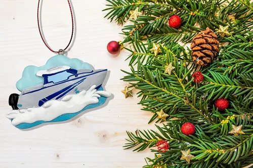 Vista 4 de Adorno de Navidad de barco, adorno personalizado para barco nuevo